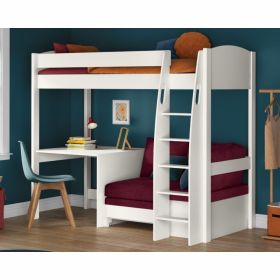 Stompa Uno S High Sleeper with Desk and Berry Red Sofa Bed