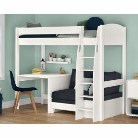 Stompa Uno S High Sleeper with Desk and Ocean Blue Sofa Bed