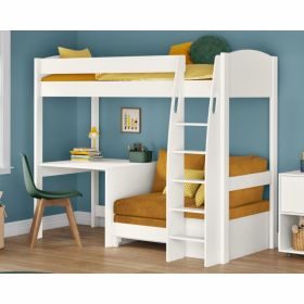 Stompa Uno S High Sleeper with Desk and Mustard Yellow Sofa Bed