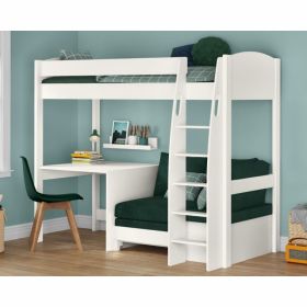 Stompa Uno S High Sleeper with Desk and Teal Green Sofa Bed