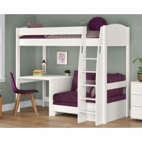 Stompa Uno S High Sleeper with Desk and Purple Heather Sofa Bed