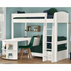Stompa Uno S 22 High Sleeper with Teal Green Sofa Bed & Pull Out Desk