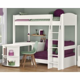 Stompa Uno S 22 High Sleeper with Purple Heather Sofa Bed & Pull Out Desk