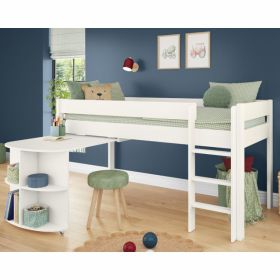Stompa Uno White Mid Sleeper Bed with Pull Out Desk