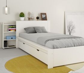 Noomi Juno Single Bed with Bookcase in White with Optional Storage Drawers