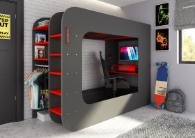 Trasman Pod Solo Gaming High Sleeper Bed with Desk & Storage