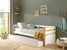 Vipack Margrit Day Bed in White & Oak with Trundle Drawer
