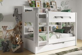 Milo Bunk Bed in White with Shelving and Optional Underbed Trundle