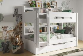 Milo Bunk Bed in White with Shelving and Underbed Trundle