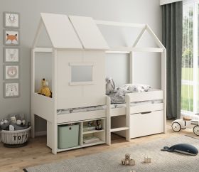 Kids Avenue Ordi Mini Playhouse Mid Sleeper Bed in White with Storage