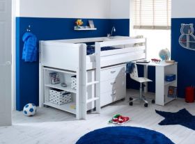 Thuka Nordic Midsleeper Cabin Bed 3 in White with Bookcase, Chest & Desk