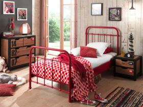 Vipack New York Metal Kids Single Bed in Red