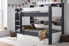 Oliver Grey & White Wooden Storage Bunk Bed with Storage Drawer