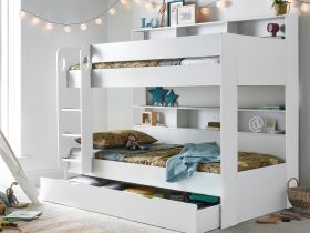 Oliver White Wooden Storage Bunk Bed with Storage Drawer