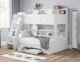 Julian Bowen Orion Triple Bunk Bed in White with Shelves & Storage Drawers