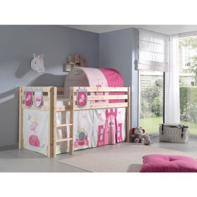 Vipack Pino Mid Sleeper Bed in Solid Pine with Pink Princess Accessories