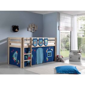 Vipack Pino Mid Sleeper Bed in Solid Pine with Blue Space Tent & Pocket Tidy