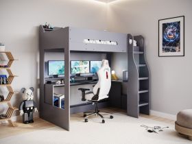 Rocker Gaming High Sleeper Bed in Anthracite with Desk & Storage