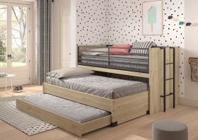 Sam Mid Sleeper Cabin Bed in Oak with Pull Out Desk and Underbed Trundles