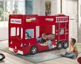 Vipack Fire Truck Bunk Bed in Red + FREE Fire & Rescue Bedding Sets