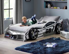 Julian Bowen Storm Racer Car Bed in White & Grey