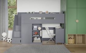 Flair Stepaside Staircase High Sleeper in Grey with Workstation