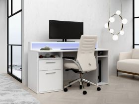 Flair Power LED Computer Gaming Desk in White