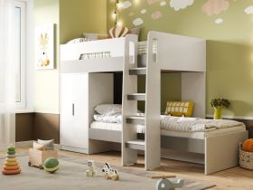 Timothy Bunk Bed with Wardrobe in White & Grey