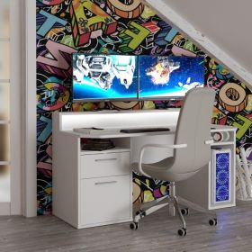 Flair Power LED Computer Gaming Desk in White