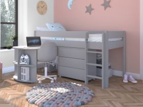Stompa Uno Grey Mid Sleeper Bed with Pull Out Desk & 3 Drawer Chest