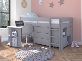 Stompa Uno Grey Mid Sleeper Bed with Pull Out Desk, Cube Unit & 3 Drawer Chest
