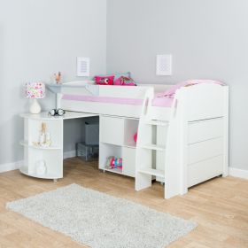 Stompa Uno S Midsleeper with Pull Out Desk, Cube Unit & 3 Drawer Chest