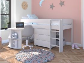 Stompa Uno White Mid Sleeper Bed with Pull Out Desk & 3 Drawer Chest