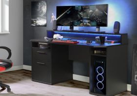 Flair Power LED Computer Gaming Desk in Black
