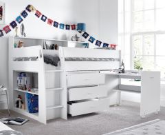 Ersa White Mid Sleeper Bed With Desk & Storage - 3ft Single