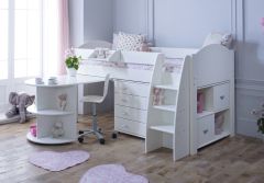 Kids Avenue Eli E Mid Sleeper Cabin Bed with Pull Out Desk, Drawers & Bookcase
