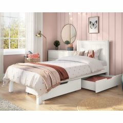 Stompa Classic Low End Single Bed in White with Drawers