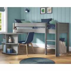 Stompa Classic Mid Sleeper with Pull Out Desk in Grey - UK Single Size