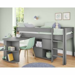 Stompa Uno Mid Sleeper Bed in Grey with Pull Out Desk & Cube Unit with Doors