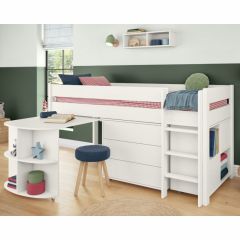 Stompa Uno White Mid Sleeper Bed with Pull Out Desk, Cube Unit & 3 Drawer Chest