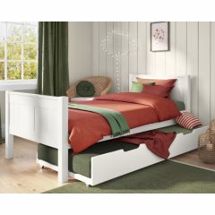 Stompa Classic Single Bed in White With Open Trundle Drawer
