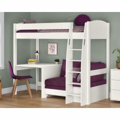 Stompa Uno S High Sleeper with Desk and Purple Heather Sofa Bed