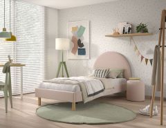 Vipack Moon Pink Single Bed in Soft Fabric - Optional Pink Pouffe