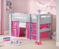 Julian Bowen Pluto Mid Sleeper Bed in Dove Grey with Pink Star Tent