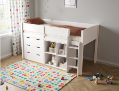 Flair Loop Mid Sleeper Bed in White with Drawers & Bookcase