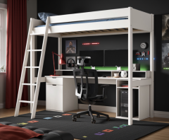 Astral Solid Wood Gaming High Sleeper Bed & Desk in White