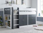 Lacy Storage Mid Sleeper Bed in White & Grey  - 3ft Single