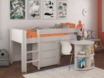 Stompa Classic White Mid Sleeper with Pull Out Desk & 3 Drawer Chest - UK Single Size