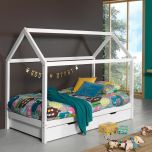 Vipack Dallas Kids House Bed in White with Underbed Trundle