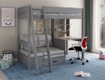 Kids Avenue Estella Grey High Sleeper 4 Bed with Storage, Desk & Silver Futon